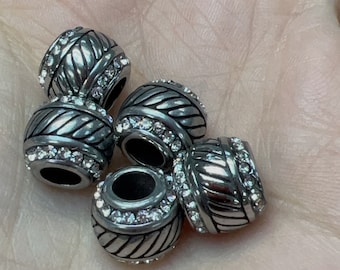 Stainless Steel Beads, Large Hole Beads, 10x9mm Antique Silver color, 2pcs