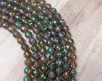 10mm Titanium Coated Agate Beads, Faceted Round