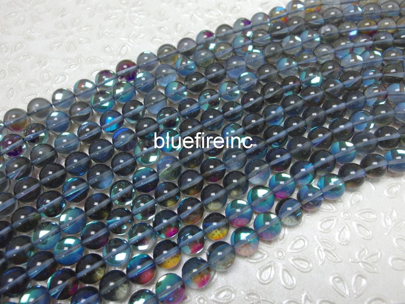 37 pcs beads 10mm round dark grey AB color synthetic moonstone beads