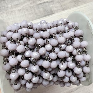 3 Feet 6x8mm Chinese Crystal Beads with Silver Color Wire Chain // Beaded Crystal Chain // Unfinished Chain