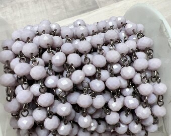 3 Feet 6x8mm Chinese Crystal Beads with Silver Color Wire Chain // Beaded Crystal Chain // Unfinished Chain