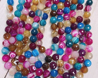 10mm Multi Color Agate Beads, Round Faceted