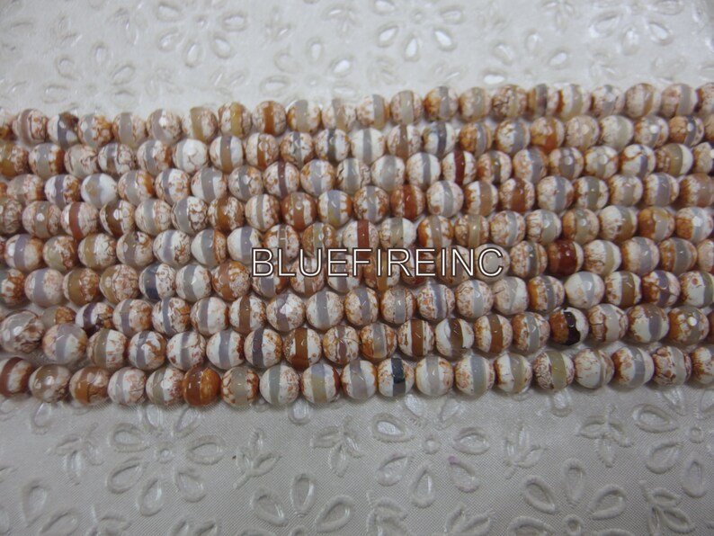 46 pcs beads 8mm 1 strand hand print round faceted Tibetan agate beads