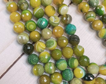 37 cuentas redondas de ágata multicolor facetadas de 10 mm