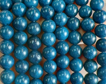 10mm  Natural Jade, Blue Color, Smooth Round  15.5" long