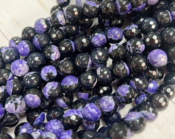 Cuentas de ágata multicolor de 12 mm, redondas facetadas