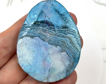 Center drilled Blue Agate Druzy Gemstone Cabochon: Cushion Shape