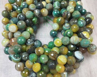 12mm  Multi Color  Agate Beads, Round Faceted