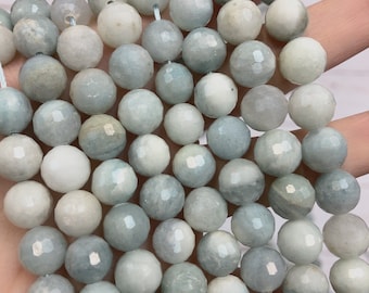 Natural Aquamarine Beads, Faceted Round  Beads, 10mm and 12mm