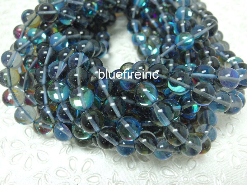 37 pcs beads 10mm round dark grey AB color synthetic moonstone beads