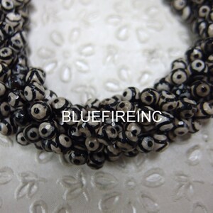6mm Round Faceted Hand print Tibetan Agate beads in full strand