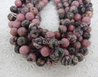 38 pcs 10mm round smooth Natural Pink Black Color round Rhodonite Beads