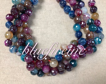 8mm Titanium Coated Agate Beads, Faceted Round