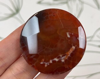 Center Drilled  Fire Agate Slice Gemstone, Orange Geode Coin shape  (41x41x10mm)