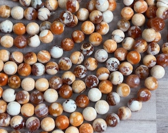 10 mm Ocean Agate Beads, Round Smooth, orange /brown /white Color