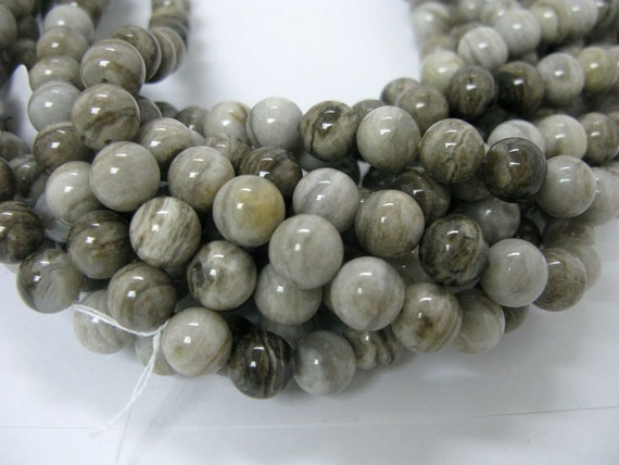 8mm Silver Leaf Jasper Beads, Smooth Round
