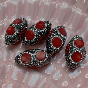 15x30mm Coral Chips with Rhinestone Pave Focal Beads