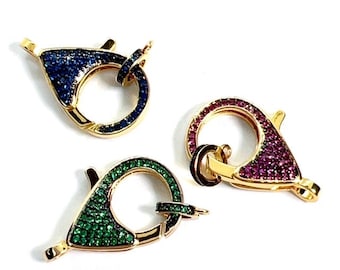 CZ Micro Pave Lobster Clasp, 18k Gold-Plated Connector (15x27mm)