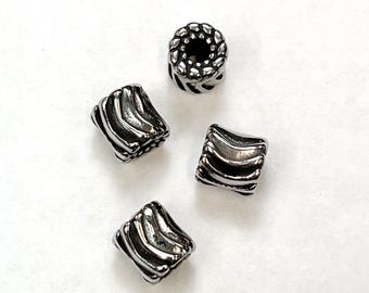 Stainless Steel Beads, Large Hole Beads, 12x12mm antique silver color, 2pcs
