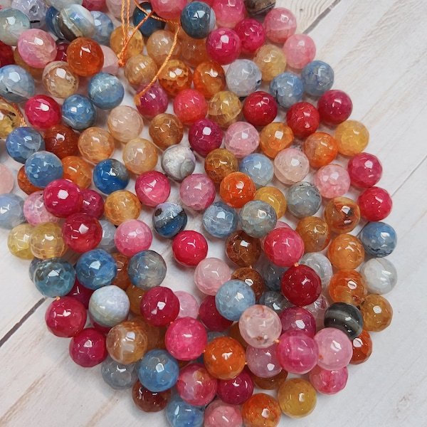 12mm multi color Agate Beads, Round Faceted