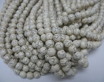 12mm white howlite turqouise beads, round  smooth