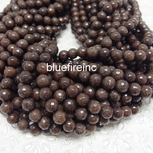 46 pcs beads 8mm round faceted brown jade in brown color