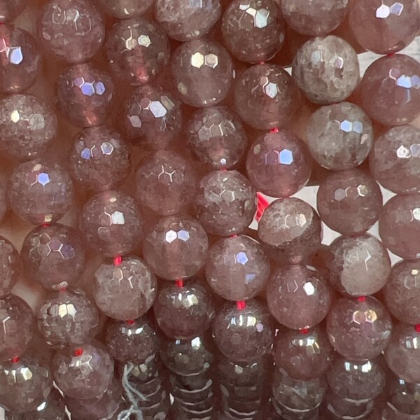 10mm Mystic electroplated Strawberry QZ beads. Faceted Round