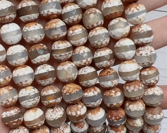 10mm Tibetan agate beads, Round Faceted