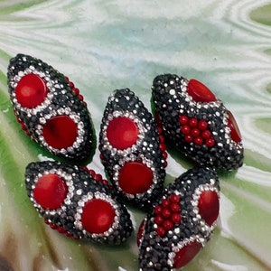 20x33mm Coral Chips Focal Beads, Rhinestone Pave Beads