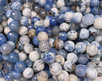 full strand 12mm round faceted blue agate beads