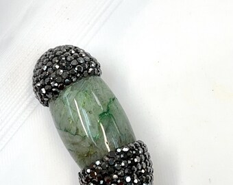 one of kind approximate 18x58mm Green vine fired Agate Rhinestone Focal Beads