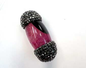 one of kind approximate 18x58mm Pink vine fired Agate Rhinestone Focal Beads