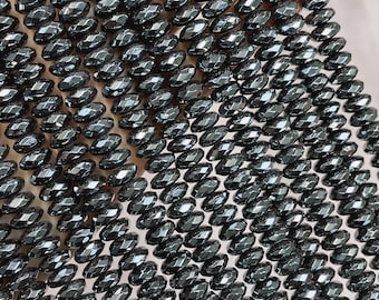 Cuentas redondas de hematita, de 3 a 12 mm, facetadas, color gris plomo natural.
