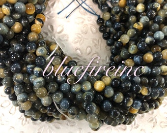 8mm Gold and Blue Tigers Eye Beads, Round Smooth