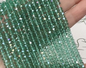 4mm Faceted Crystal Heishi Beads, AB Light green (14.5" Strand)