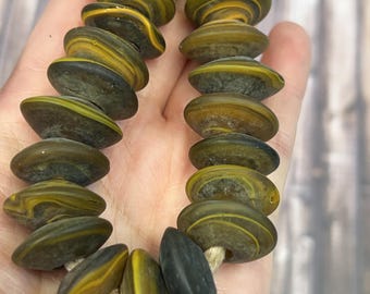 Fused Recycled Glass Beads, Yellow Brown Color - African Glass Beads For Jewelry Making