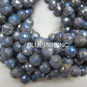 12mm Mystic electroplated Black Labradorite Beads, Faceted Round