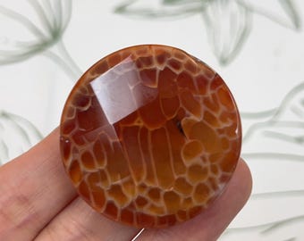 Center Drilled  Fire Agate Slice Gemstone, Orange Geode Coin shape  (39x39x10mm)