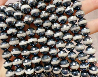 Electroplated  Mystic Color Tibetan Agate Beads,  Faceted Round