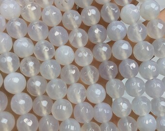 8mm White Color Jade Beads, Round Faceted