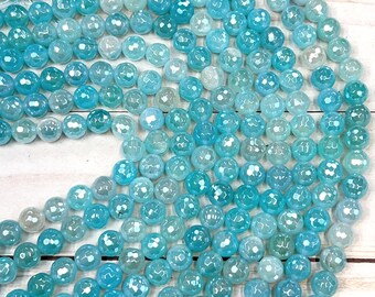 10mm Mystic electroplated Agate Beads, Faceted Round