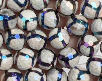12mm Electroplated  Mystic Color Tibetan Agate Beads,  Faceted Round