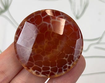 Center Drilled  Fire Agate Slice Gemstone, Orange Geode Coin shape  (40x40x11mm)