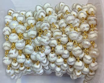 ONE-FOOT-LONG 8mm Electroplated Tibetan Agate   Beaded Chain ,  Beaded Gemstone Chain // Unfinished Chain