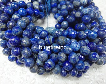 8mm Natural lapis, Faceted Round Beads, Royal Blue Color,