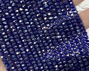 4mm Faceted Crystal Heishi Beads, AB Sapphire  (15" Strand)