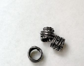 Cuentas de acero inoxidable, cuentas con agujeros grandes, 12 x 7 mm, color plata antigua, 2 piezas