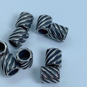 Stainless Steel Beads, Large Hole Beads, Column shape, 9x10mm Antique Silver color, 1pc