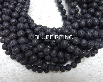 Natural Lava Beads, Full Strand 15.5 inch, Round Black Volcanic Rock, 8mm 10mm 12mm