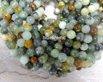 8mm Chinese Flower Jade Beads, Natural Color,   Round Smooth